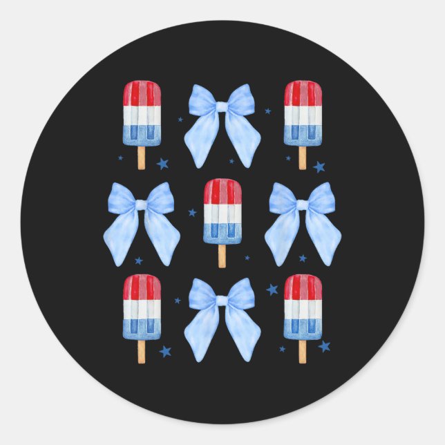 Sticker Rond De Juillet Mignonne Popsicle Bows Patriotique Femm (Devant)