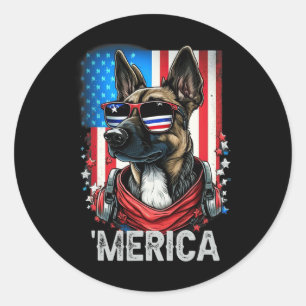 Sticker Rond De Juillet Patriotique Belge Malinois Chien Merica