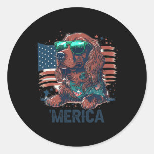 Sticker Rond De Juillet Patriotique Irlandais Setter Chien Meri