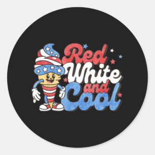 Sticker Rond De Juillet Rouge Blanc Et Cool Américain Popsicles