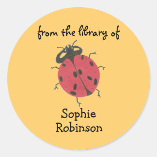Sticker Rond "De la bibliothèque de" ladybug bookplate