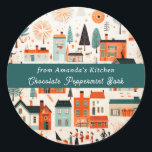 Sticker Rond De la cuisine de, Baked With Love Christmas<br><div class="desc">Vintage look, village pittoresque à WInter. Maisons mignonnes, commerces et acheteurs heureux. Cookies de Noël, Traitements, Gâteaux, Bonbons, Stickers Cadeaux. Faire des gâteries Yummy pour tout le monde ce jour férié ? Personnaliser texte à utiliser pour Noël bonbon, confiture, scones, Brownies, sugar Cookies ou toute autre recette que vous préférez...</div>