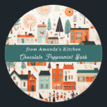 Sticker Rond De la cuisine de, Baked With Love Christmas<br><div class="desc">Vintage look, village pittoresque à WInter. Maisons mignonnes, commerces et acheteurs heureux. Cookies de Noël, Traitements, Gâteaux, Bonbons, Stickers Cadeaux. Faire des gâteries Yummy pour tout le monde ce jour férié ? Personnaliser texte à utiliser pour Noël bonbon, confiture, scones, Brownies, sugar Cookies ou toute autre recette que vous préférez...</div>