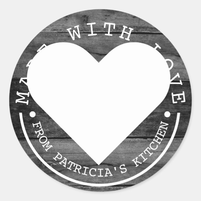 Sticker Rond De La Cuisine De - Fabriqué Avec Amour Bois Noir (Devant)