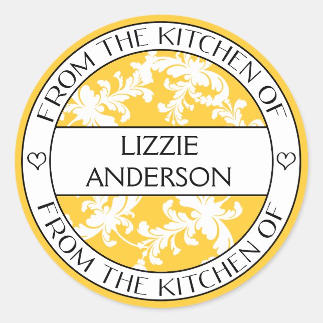 Sticker Rond De la cuisine de la damassé blanche jaune de (Devant)