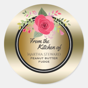 Sticker Rond De la cuisine de nom Elegant or rose floral