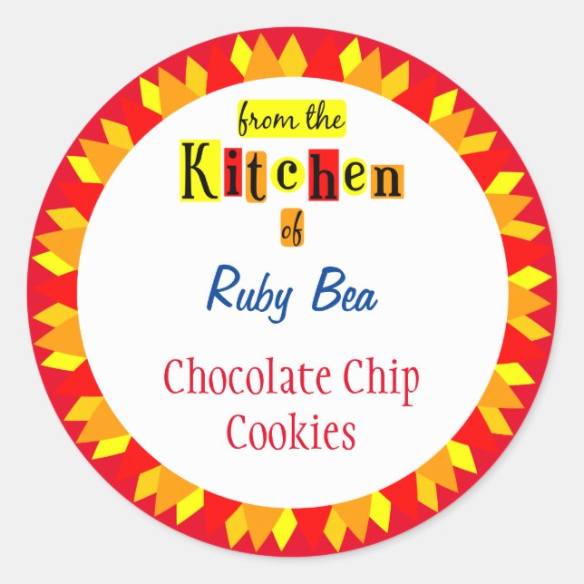 Sticker Rond De la cuisine de Retro Starburst modifiable (Devant)