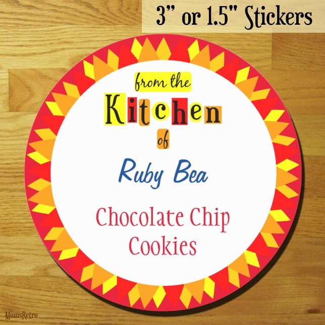 Sticker Rond De la cuisine de Retro Starburst modifiable (From the Kitchen of Retro Starburst Editable Classic Round Baking Sticker)