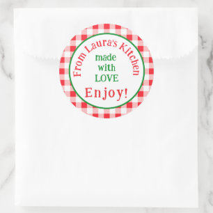 Sticker Rond De la cuisine NAME avec amour à carreaux rouges