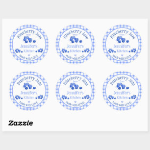 Sticker Rond De la cuisine NAME avec amour Bleuet bleu à carrea