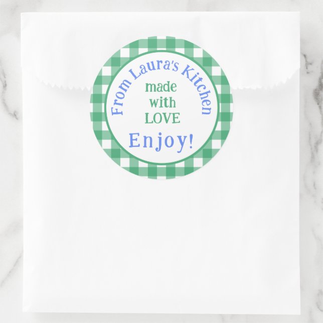 Sticker Rond De la cuisine NAME avec amour Green Check  (Sac)