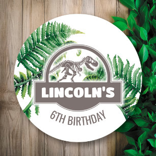 Sticker rond de la fête d'anniversaire de Jurassic