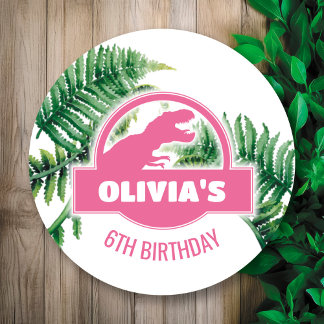 Sticker rond de la fête d'anniversaire de Jurassic