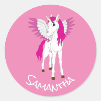 Sticker rond de la soirée Unicorn rose