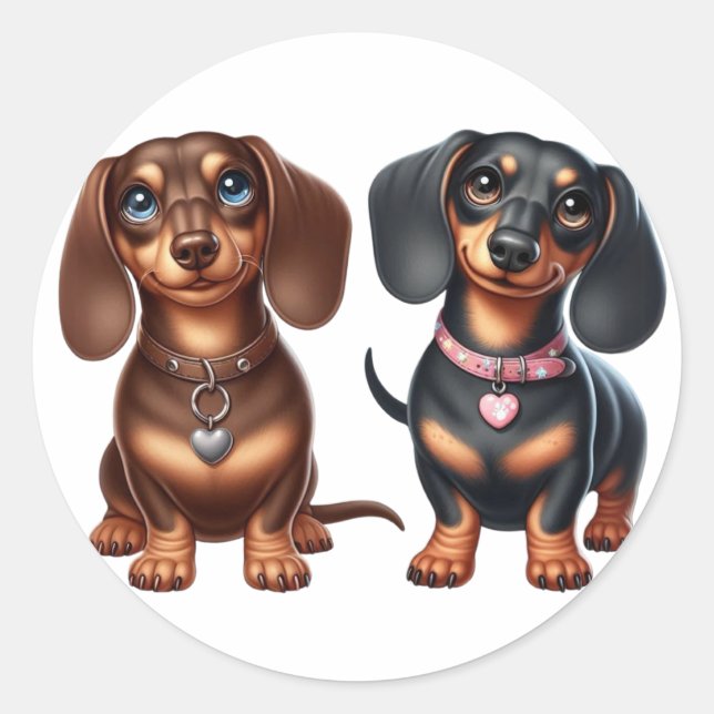Sticker Rond De mignons amis dachshund (Devant)