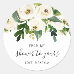 Sticker Rond De mon élégant shower floral blanc pour mariage