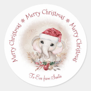 Sticker rond de Noël à bébé Eléphant mignon