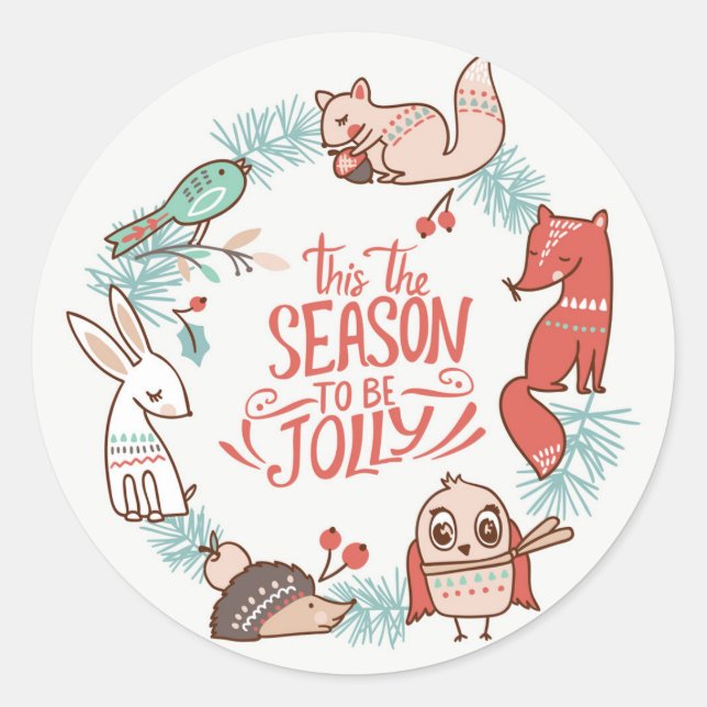 Sticker rond de Noël Jolly Forest Animaux (Devant)