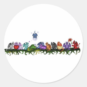 Sticker Rond de nombreux dragons mignons