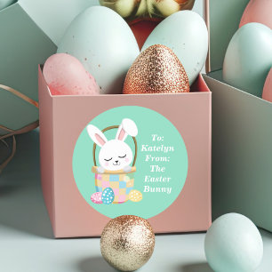 Sticker Rond De Pâques Bunny mignon personnalisé Turquoise cade