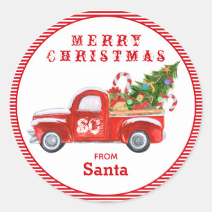 Sticker Rond De Père Noël Vintage Red Truck Noël