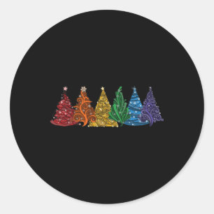 Sticker Rond De Six Lgbtq Pride Arbres de Noël Arc-en-ciel Vect
