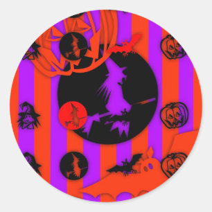 Sticker rond de sorcière violette Halloween