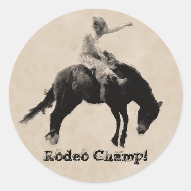 Sticker Rond De style occidental Bucking Bronco Cowboy (Devant)