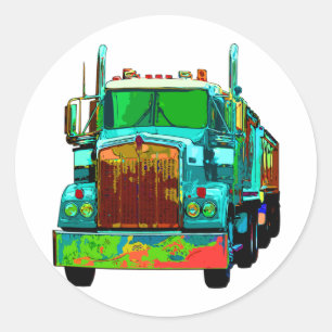 Sticker Rond De turquoise camion coloré semi