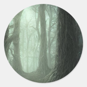 Sticker Rond Dead Forest - Fog Woods Trees Creepy Landscape