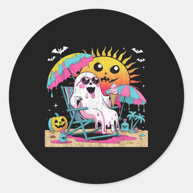 Sticker Rond Dead Inside Tan Extérieur Funny Ghost Beach Art (Devant)