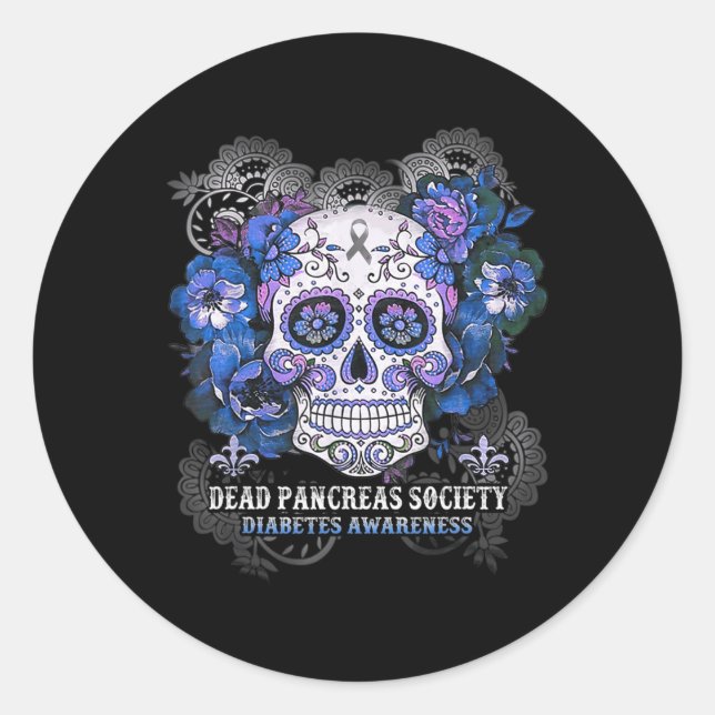 Sticker Rond Dead Pancreas Society Sugar Skull diabétique sensi (Devant)