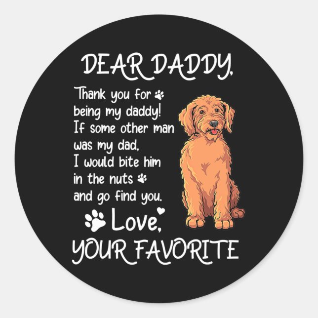 Sticker Rond Dear Daddy Labradoodle Dog Dad Father's Day  (Devant)