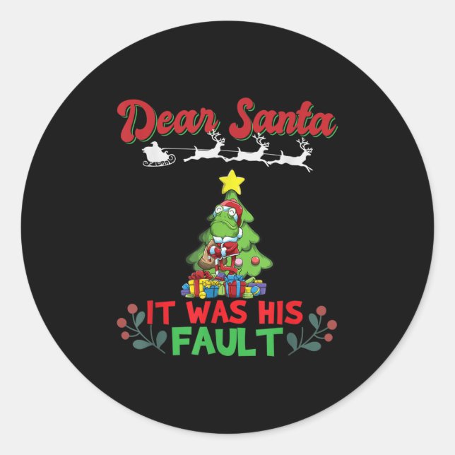 Sticker Rond Dear Santa It Was His Fault Siblings Matching Xmas (Devant)
