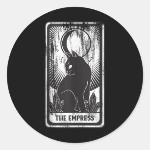 Sticker Rond Débardeur de la carte Tarot Empress Cat noir