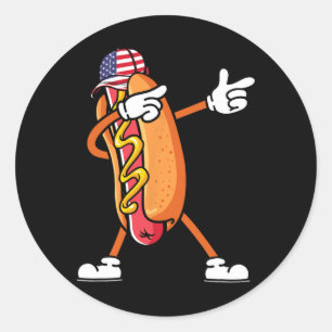 Sticker Rond Débardeur hotdog 4 juillet drapeau américain indép