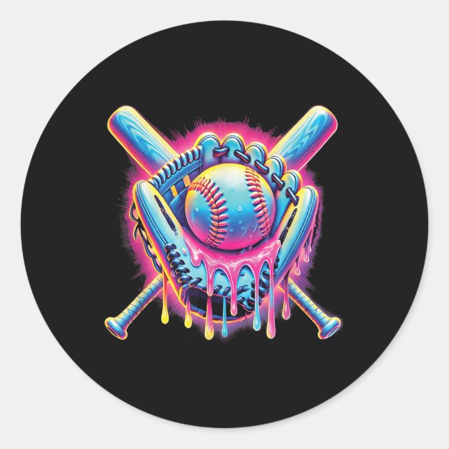 Sticker Rond Débit De Baseball Pour Garçons Ice Cream Drip Jeun (Devant)