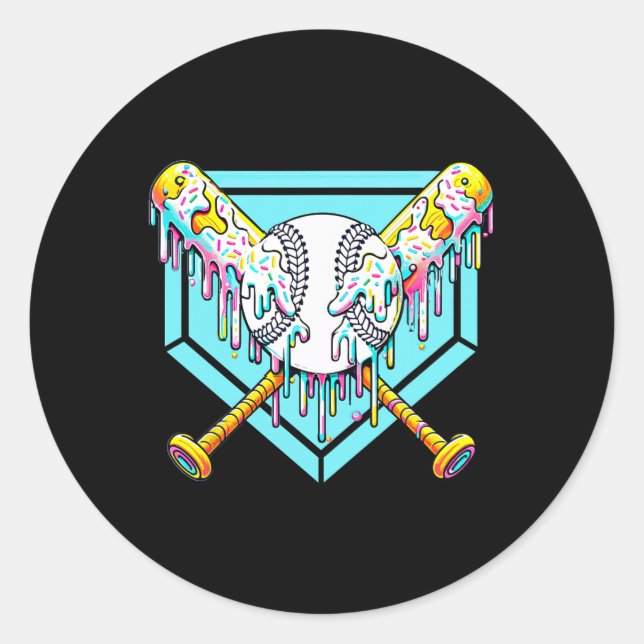 Sticker Rond Débit De Baseball Pour Garçons Ice Cream Drip Jeun (Devant)