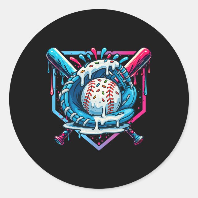 Sticker Rond Débit De Baseball Pour Garçons Ice Cream Drip Jeun (Devant)