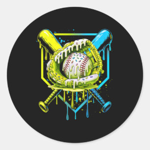 Sticker Rond Débit De Baseball Pour Garçons Ice Cream Drip Jeun