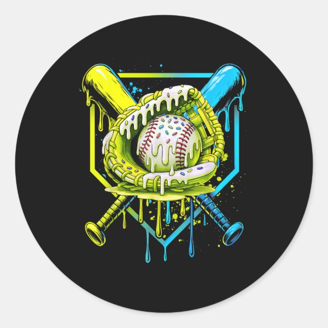 Sticker Rond Débit De Baseball Pour Garçons Ice Cream Drip Jeun (Devant)