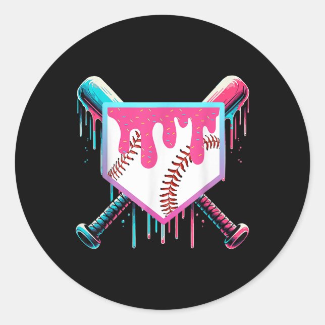 Sticker Rond Débit De Baseball Pour Garçons Ice Cream Drip Jeun (Devant)