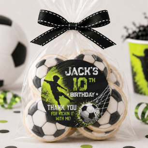 Sticker Rond Début de fête de foot d'anniversaire vert néon