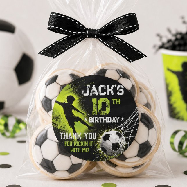 Sticker Rond Début de fête de foot d'anniversaire vert néon (Créateur téléchargé)