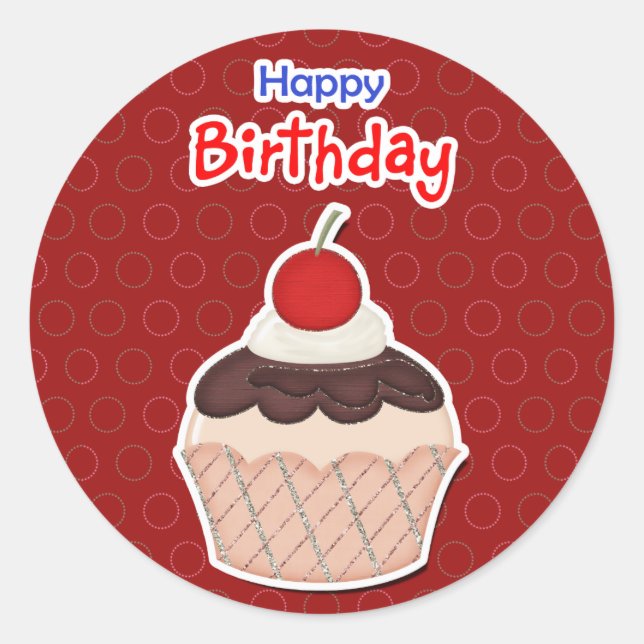 Sticker Rond Décalcomanie - Cupcake - Happy Birthday (Devant)