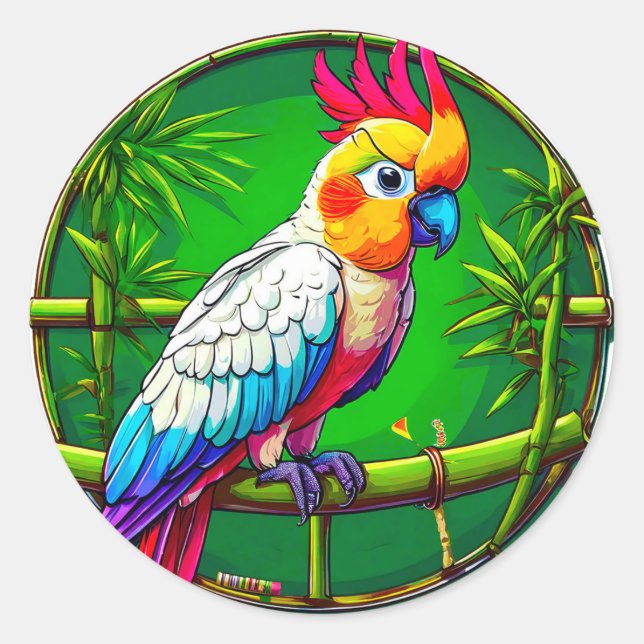 Sticker Rond Décalcomanie d'art d'oiseau tropical perroquet col (Devant)