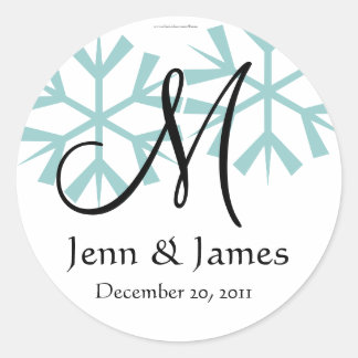 Sticker Rond Décembre Blue Snowflakes Monogram M Seal