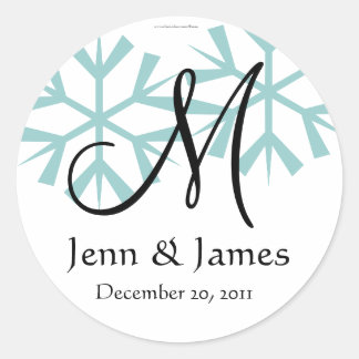 Sticker Rond Décembre Blue Snowflakes Monogram M Seal