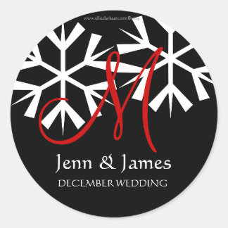 Sticker Rond Décembre Mariage Faire-part Monogramme M Sceau