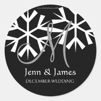 Sticker Rond Décembre Mariage Faire-part Monogramme M Sceau